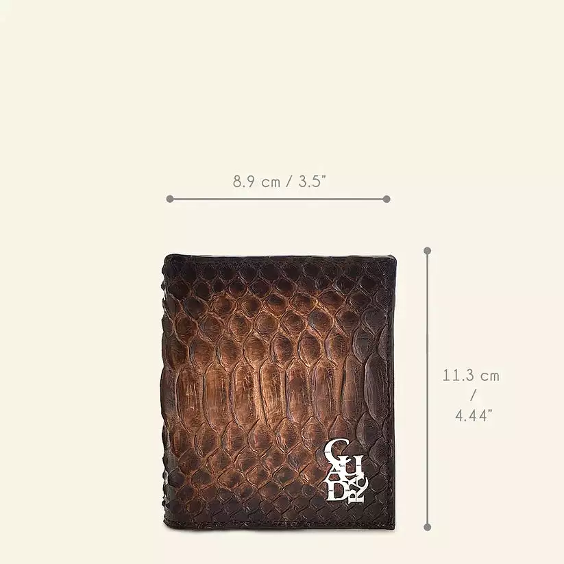 BC014PH - Cuadra honey python skin bi fold wallet for men