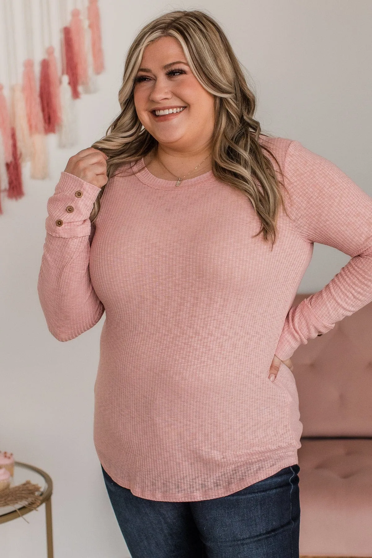 Better Than Ever Long Sleeve Knit Top- Light Pink