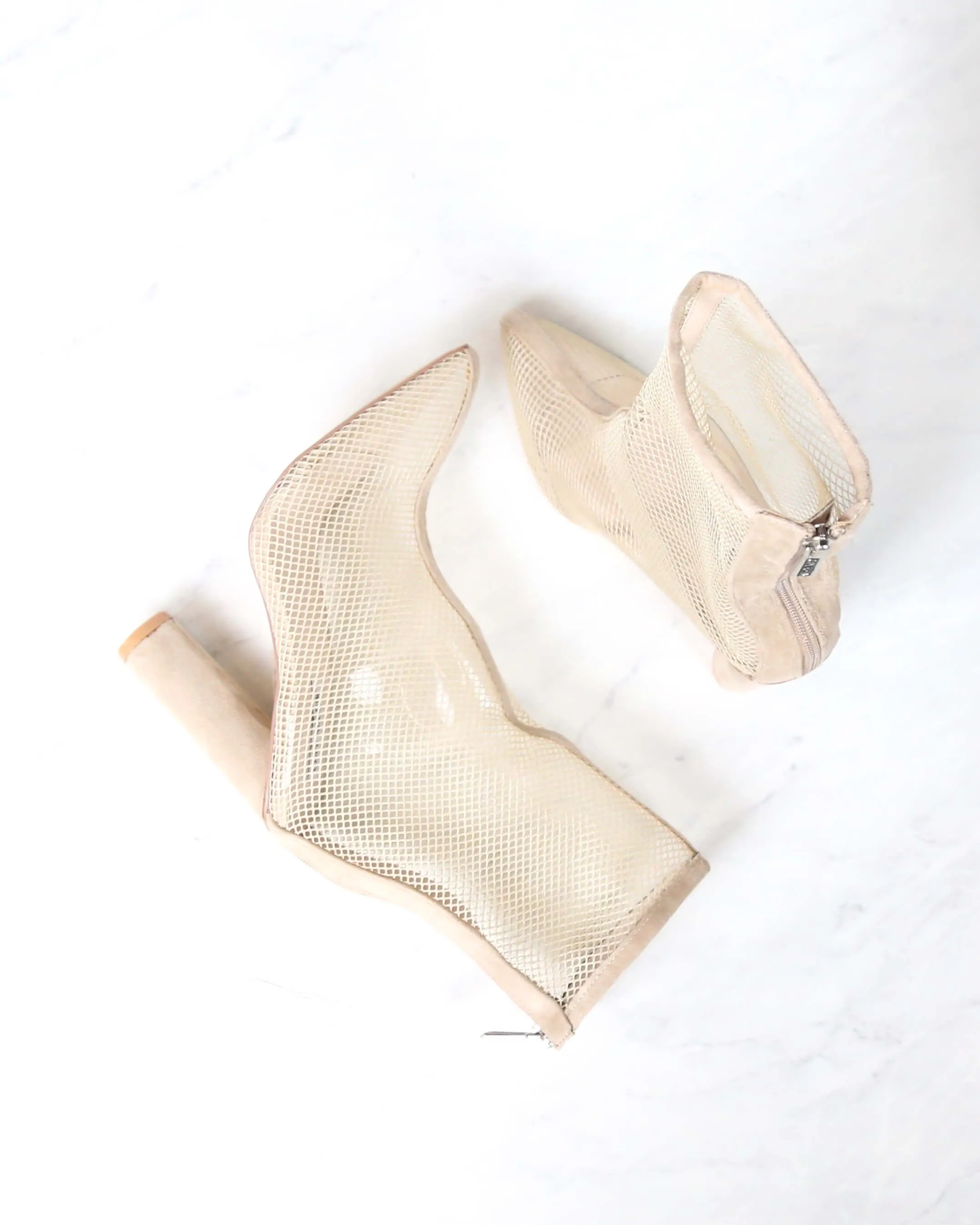 Cape Robbin - Other Woman Pointed Toe Mesh Heel Bootie in Nude