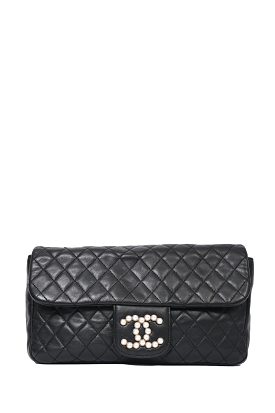 Chanel 2008-09 Black Quilted Lambskin Westminster Pearl Strap CC Flap Bag