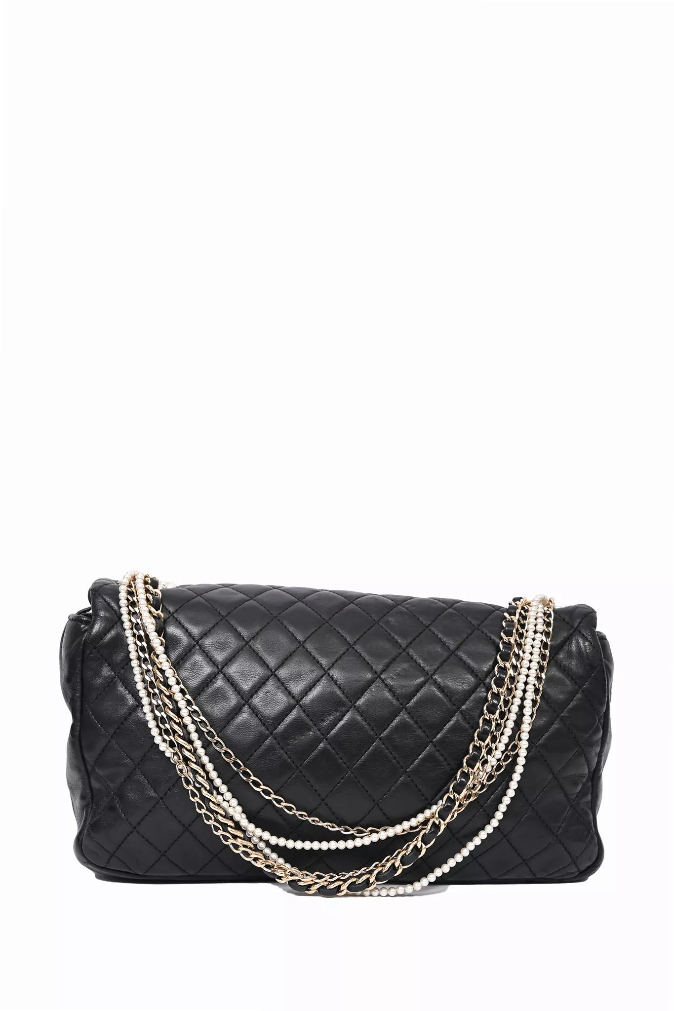 Chanel 2008-09 Black Quilted Lambskin Westminster Pearl Strap CC Flap Bag