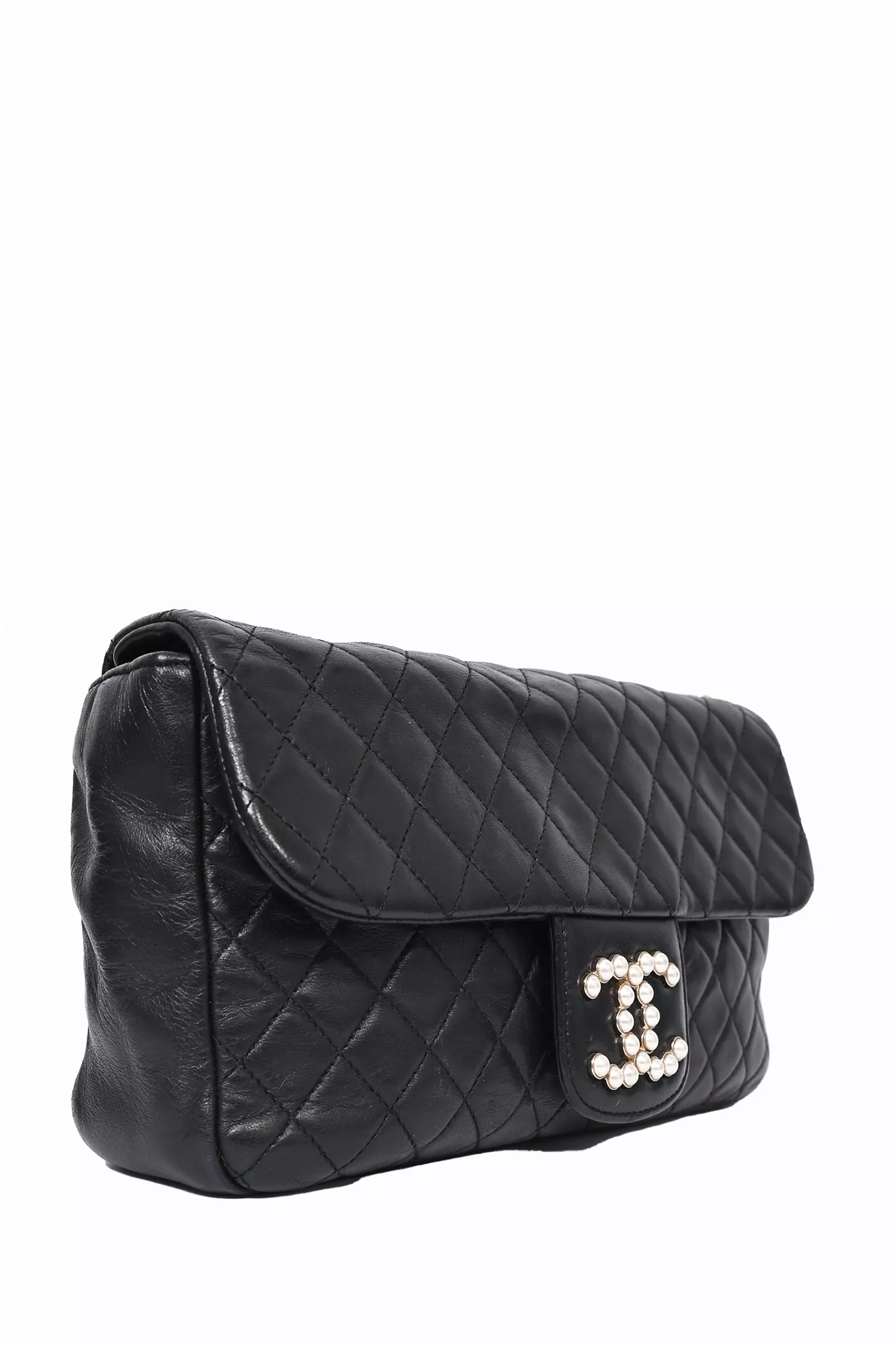 Chanel 2008-09 Black Quilted Lambskin Westminster Pearl Strap CC Flap Bag