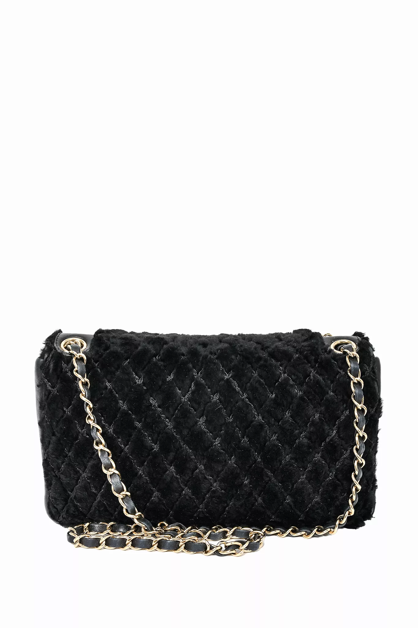 Chanel 2008/09 Black Rabbit Fur/Calfskin Leather Flap Bag