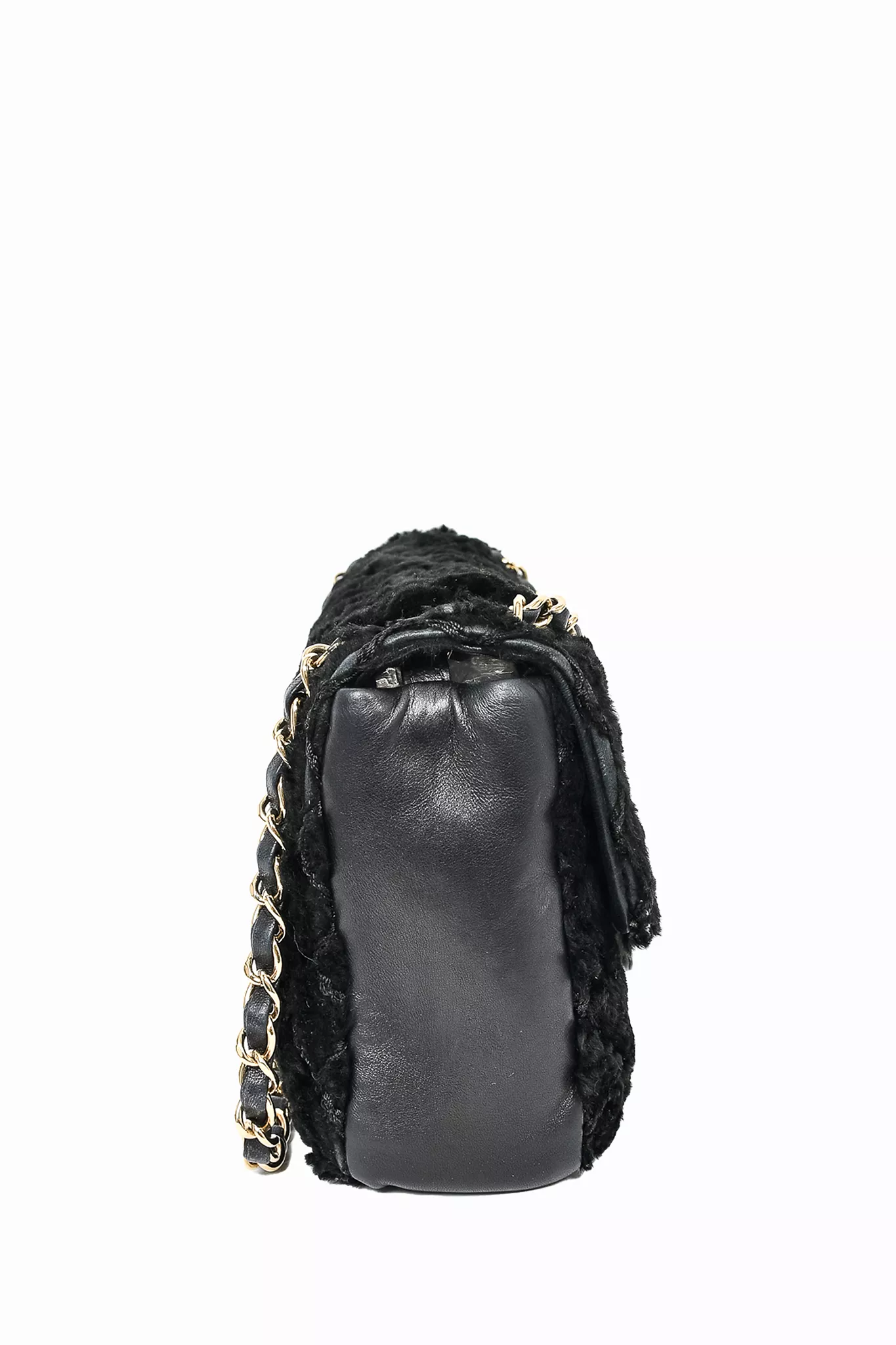 Chanel 2008/09 Black Rabbit Fur/Calfskin Leather Flap Bag