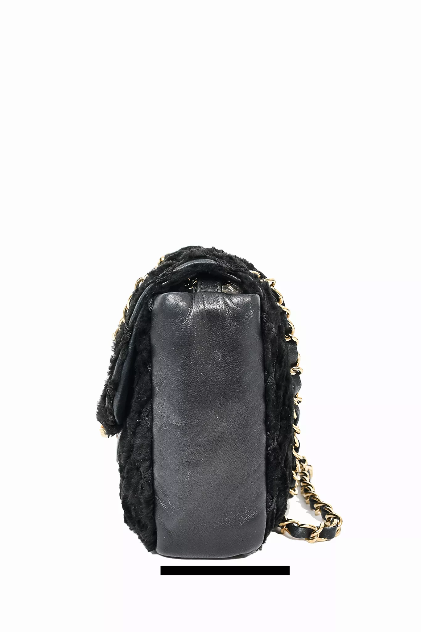 Chanel 2008/09 Black Rabbit Fur/Calfskin Leather Flap Bag