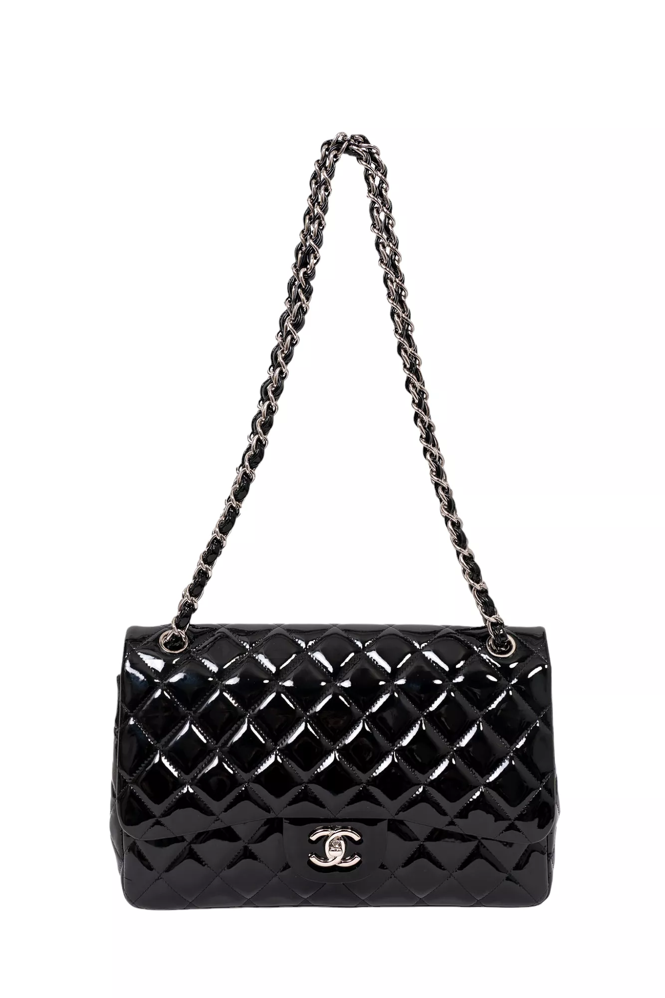 Chanel 2010/11 Black Patent Leather Jumbo Classic Double Flap Bag