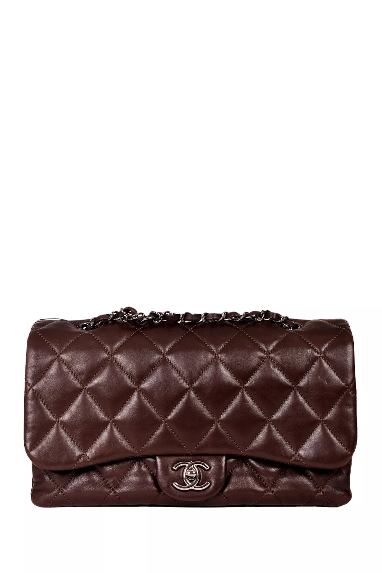 Chanel 2011/12 Brown Lambskin Quilted Jumbo Flap Bag