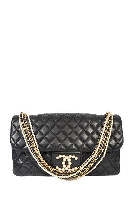 Chanel 2012/13 Black Quilted Lambskin Westminster Pearl Strap CC Flap Bag