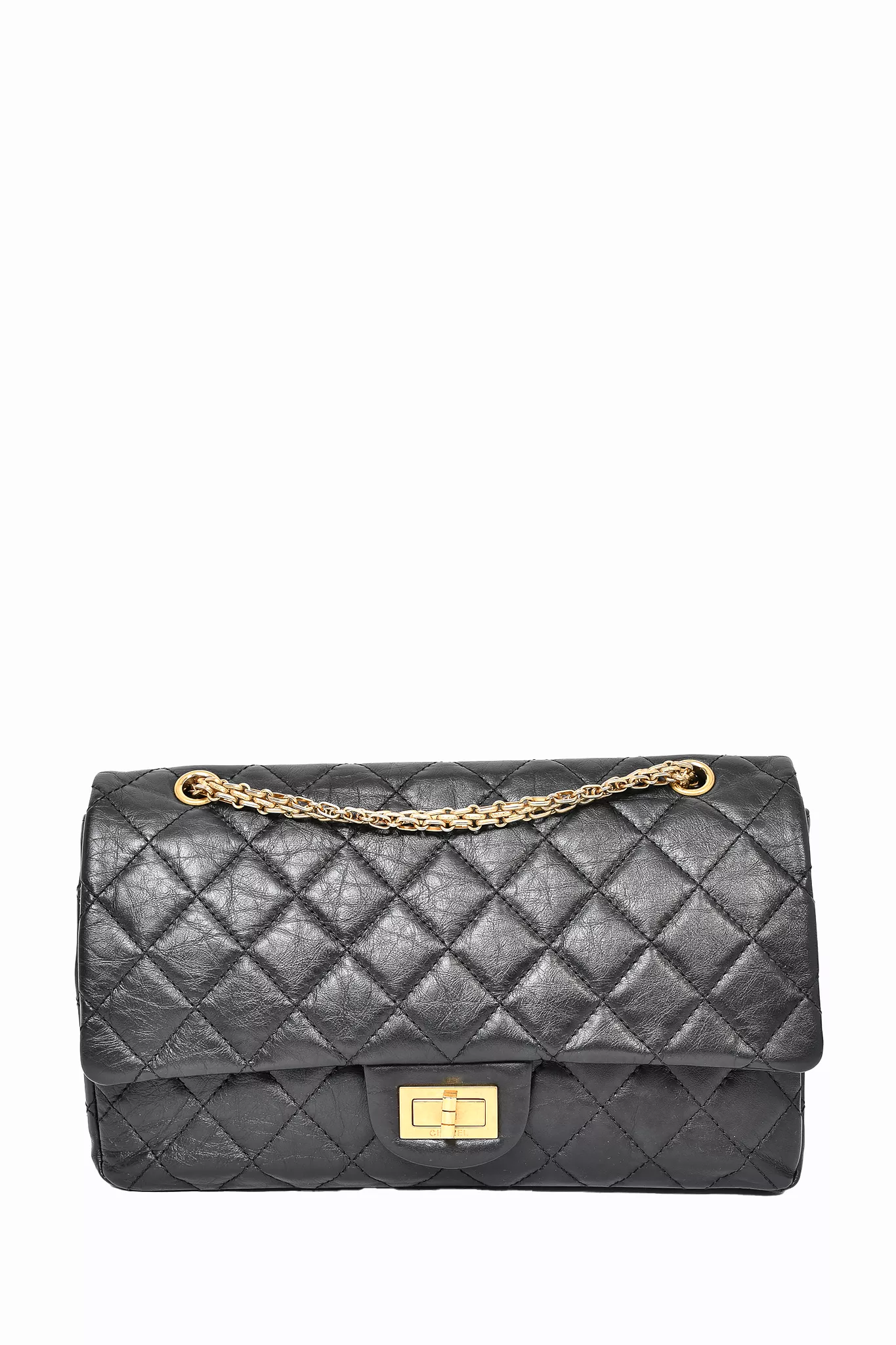 Chanel Black Aged Leather Reissue 227 Double Flap Bag w/ GHW