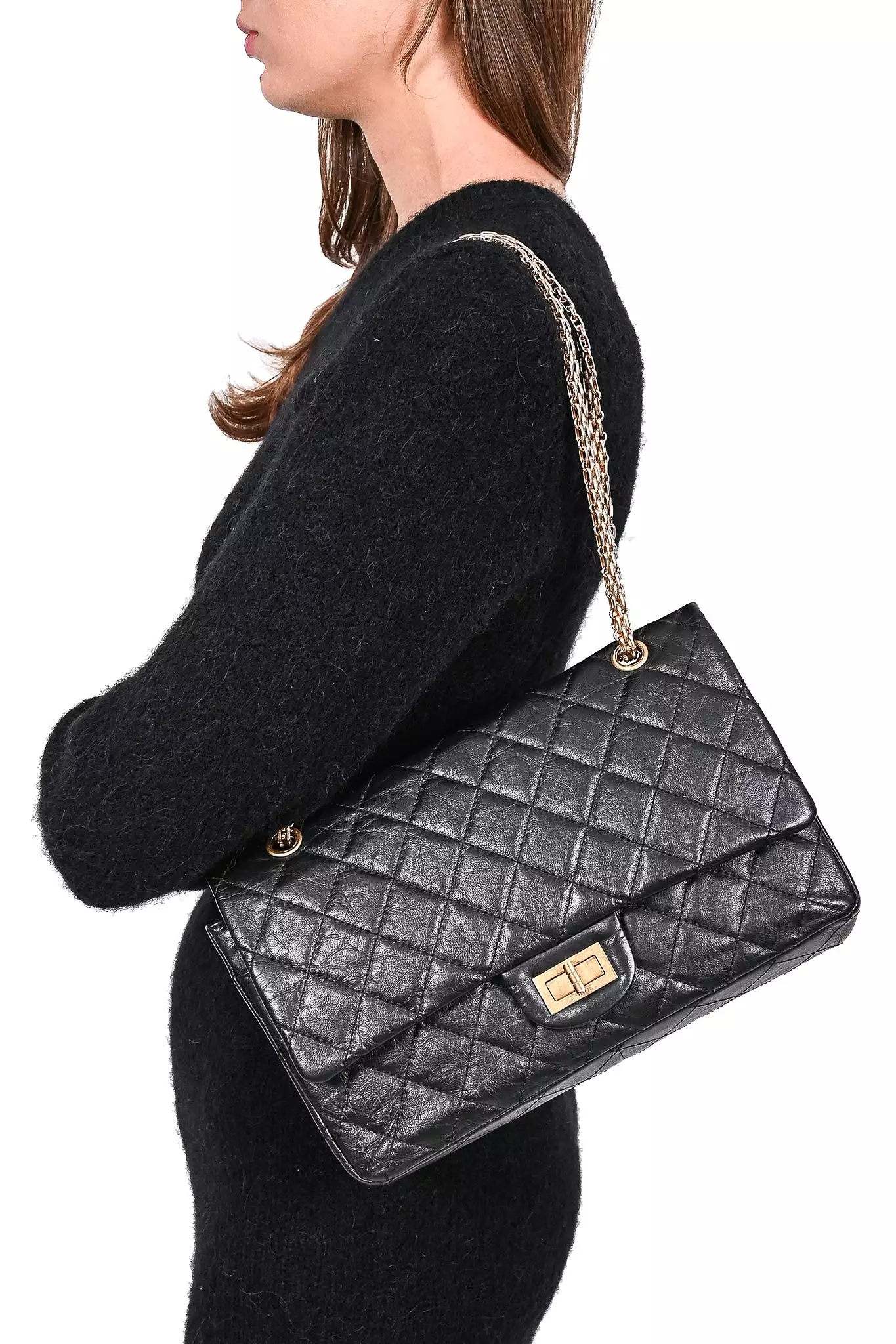 Chanel Black Aged Leather Reissue 227 Double Flap Bag w/ GHW