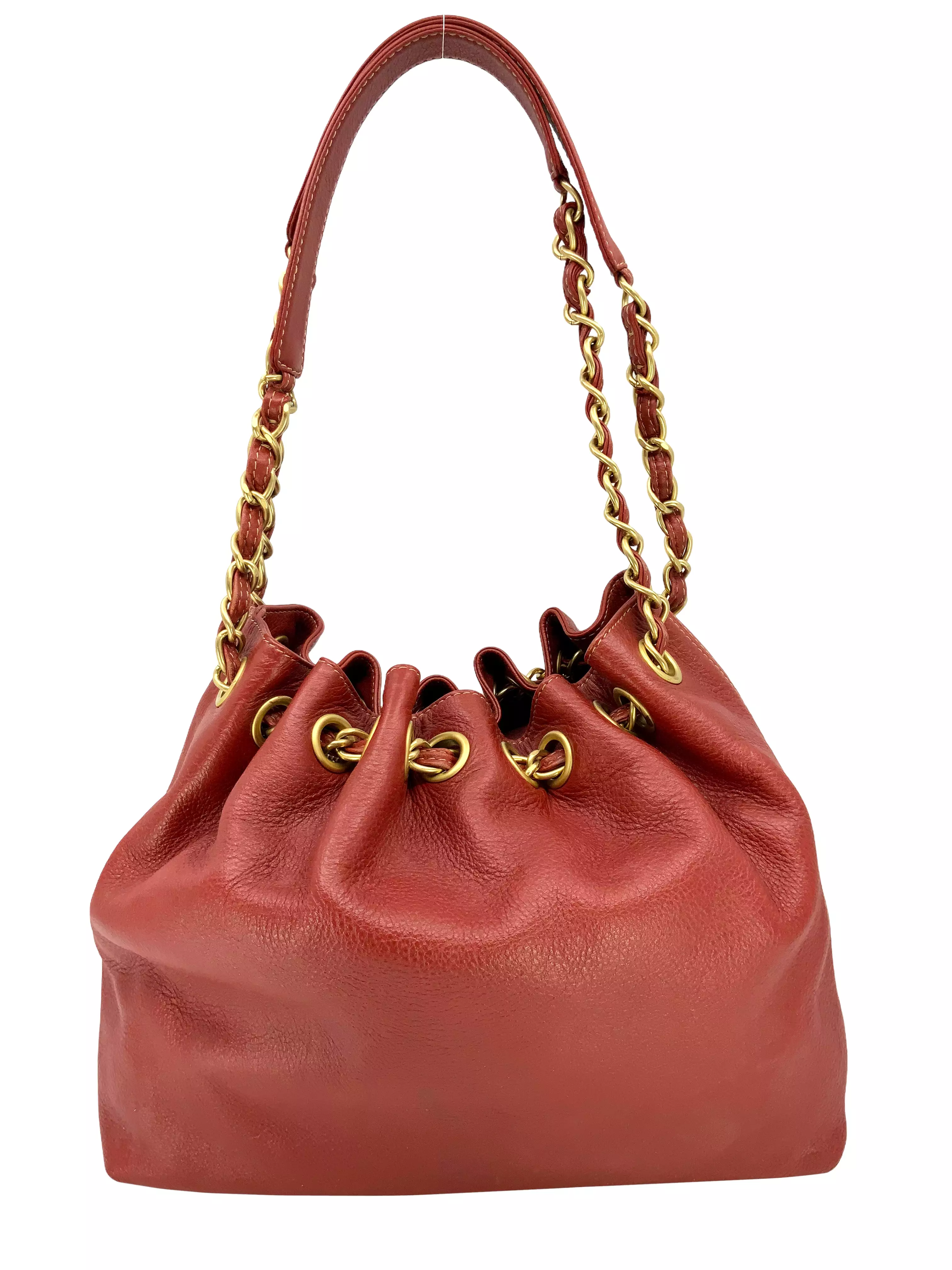 CHANEL Vintage Leather Drawstring Bucket Shoulder Bag