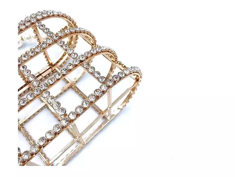 Crystallized Cage Pearl Handle Clutch