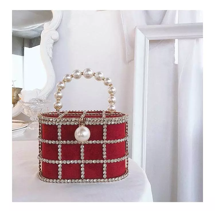 Crystallized Cage Pearl Handle Clutch