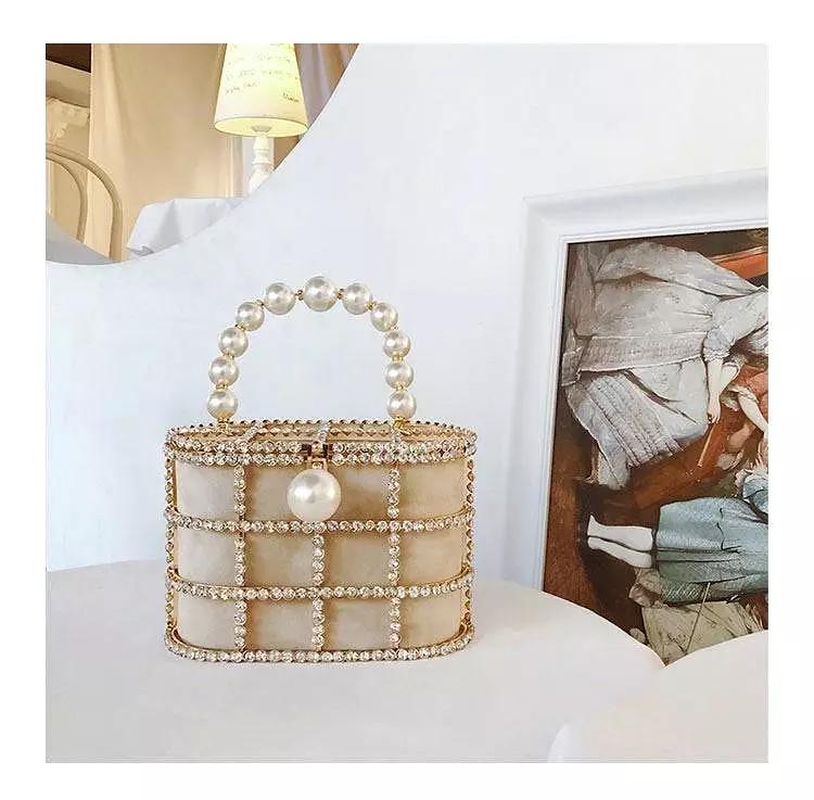 Crystallized Cage Pearl Handle Clutch