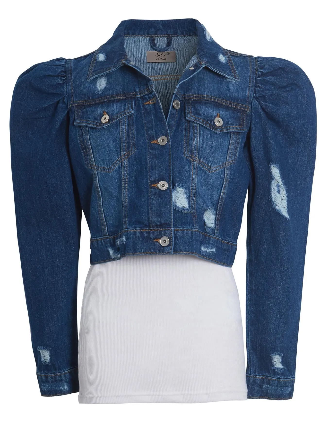 Distressed Puff Sleeve Denim Jacket, UK Sizes 8 to 16