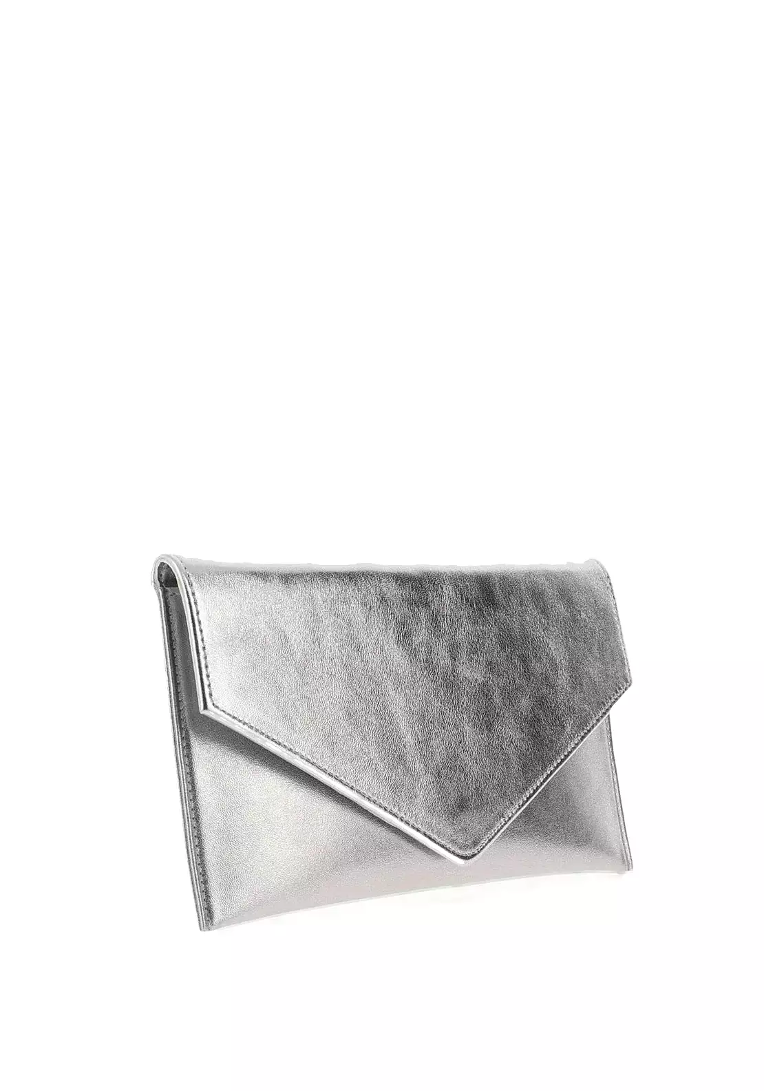 EMIS Leather Metallic Envelope Clutch Bag Silver