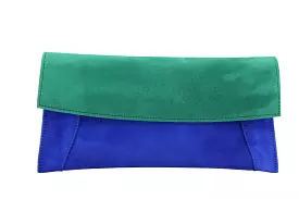 EMIS Royal Blue Green suede Envelope Clutch Bag