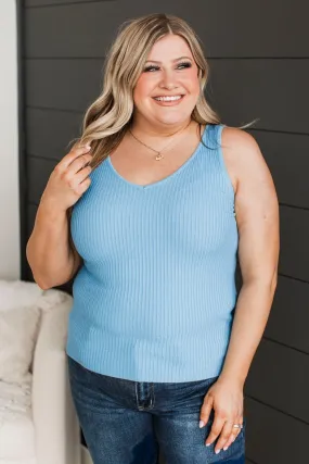 Feeling The Moment Knit Tank Top- Sky Blue