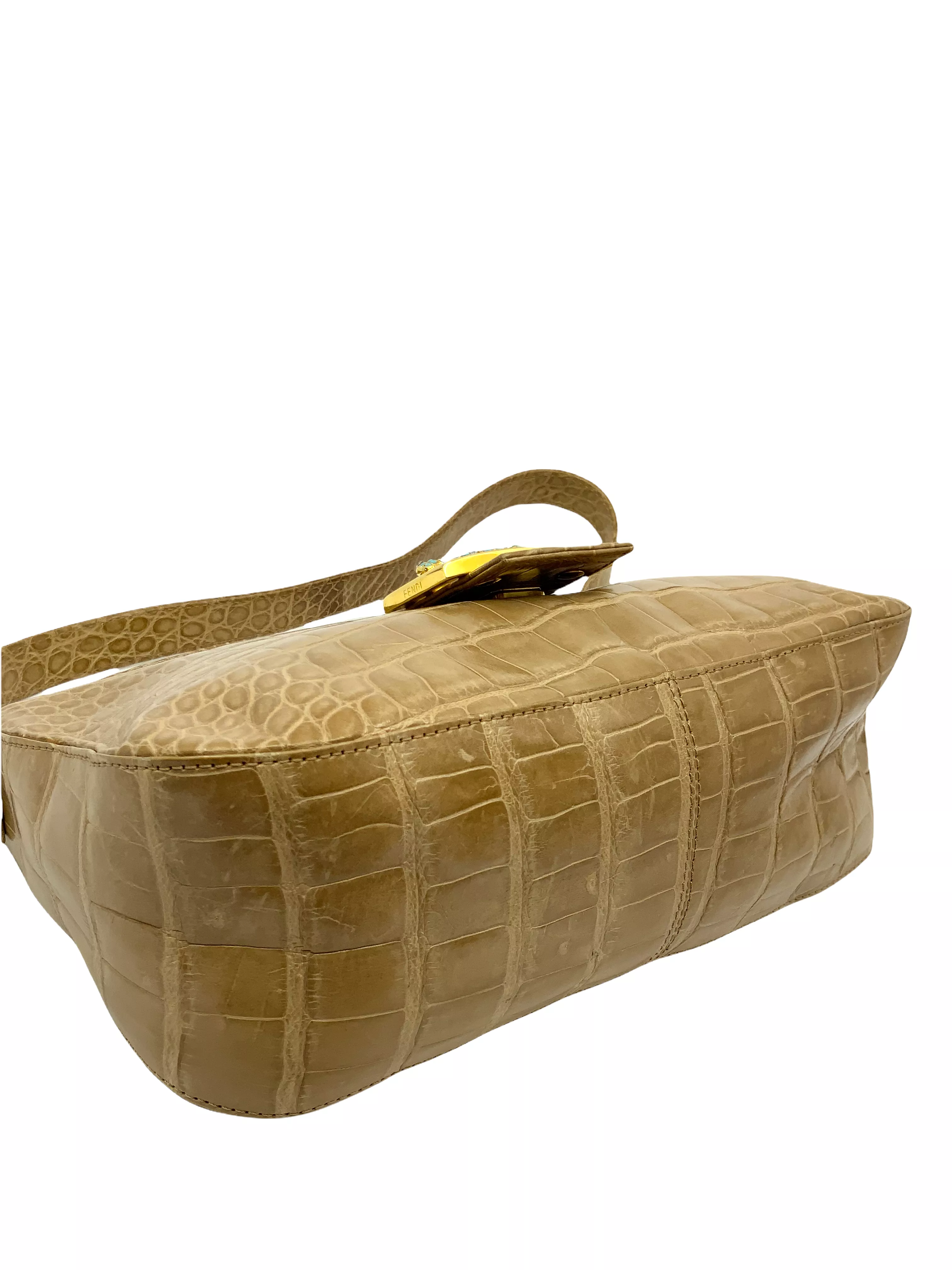 Fendi Crocodile Gecko FF Baguette Shoulder Bag