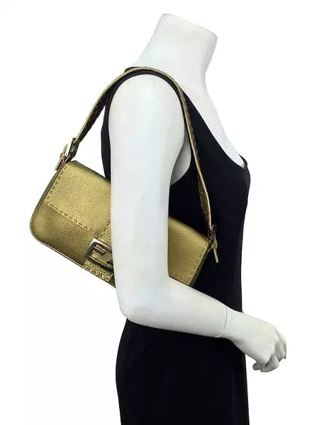 Fendi Metallic Leather Baguette Shoulder Bag