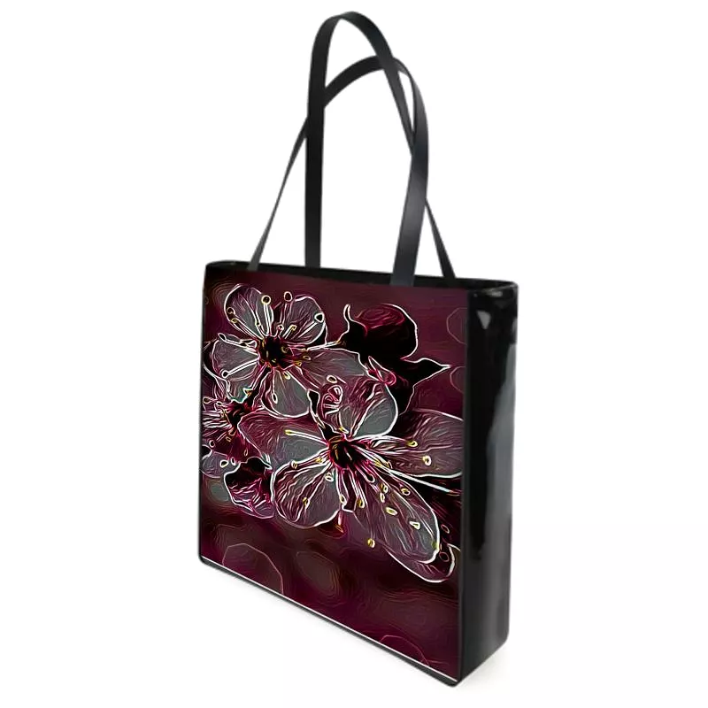 Floral Embosses: Pictorial Cherry Blossoms 01-04 Designer Canvas Shopper Bag with Leather Straps