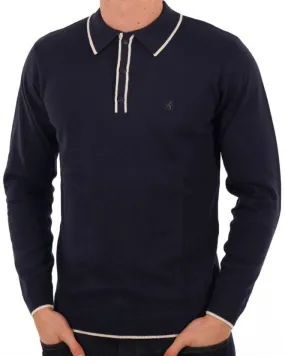 Gabicci Vintage Lineker Knitted Polo Navy