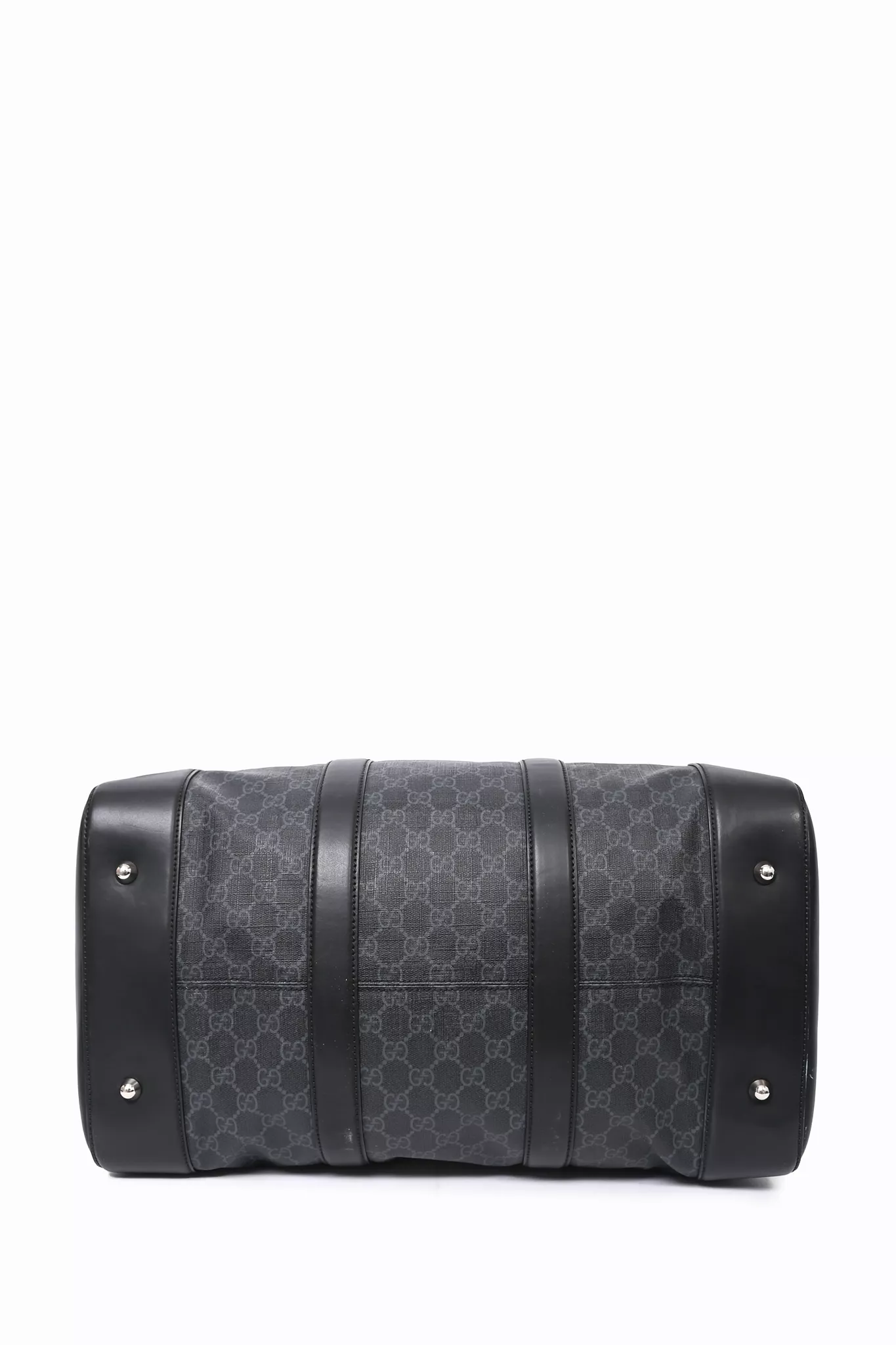 Gucci Black GG Supreme Carry-On Duffle Bag with Web Strap