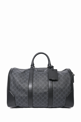 Gucci Black GG Supreme Carry-On Duffle Bag with Web Strap