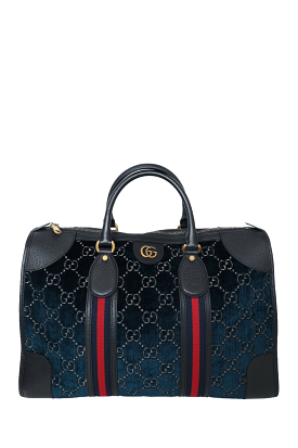 Gucci Blue GG Velvet Medium Duffle Bag with Strap