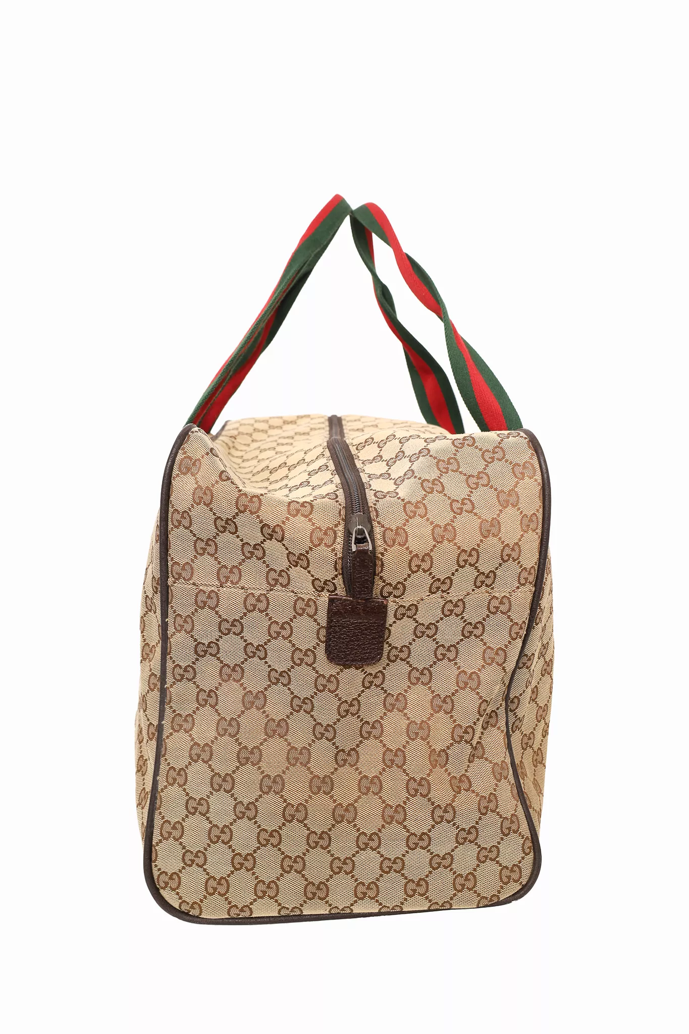 Gucci Brown Canvas GG Supreme Web Trim Duffle Bag