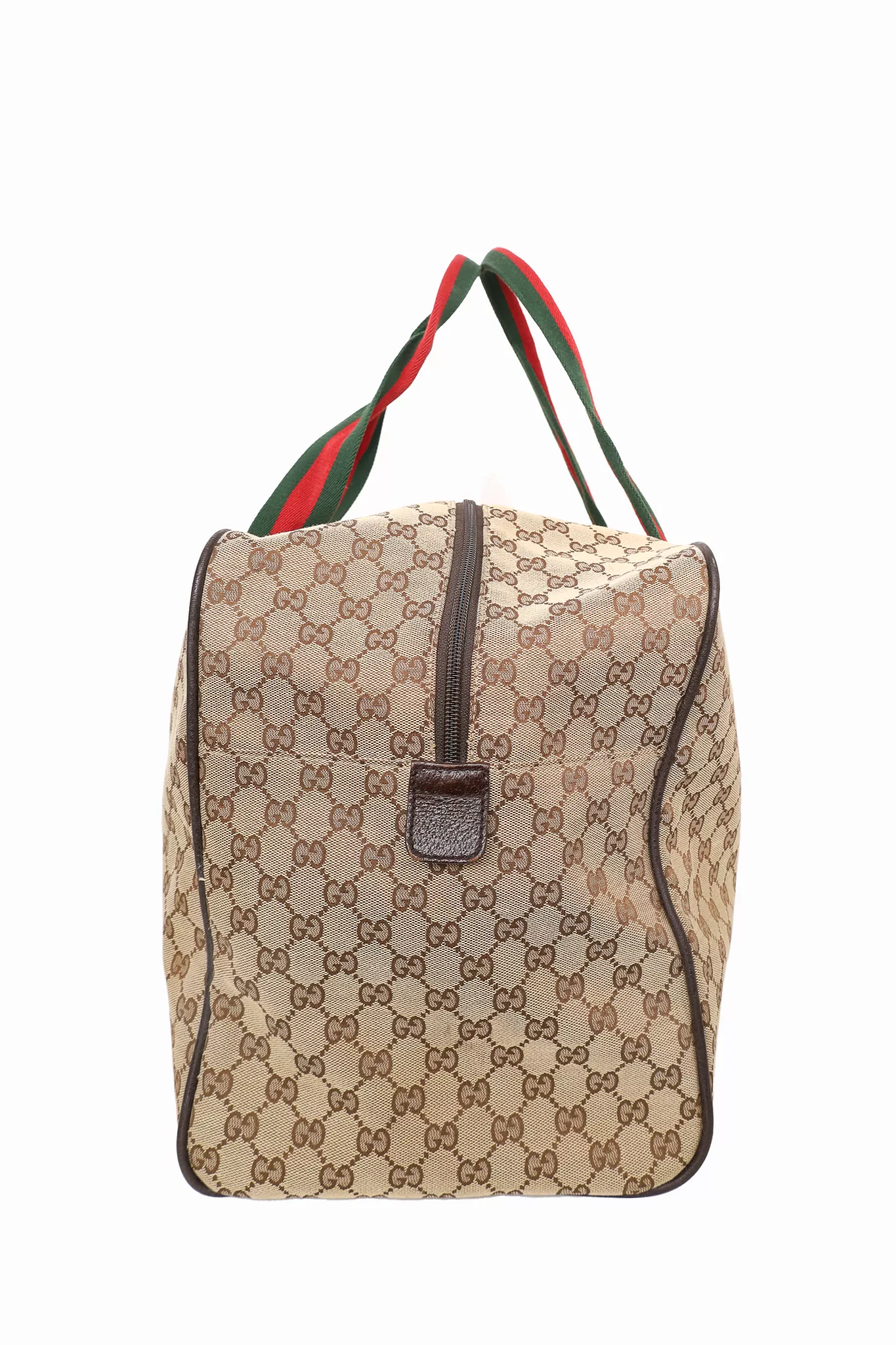 Gucci Brown Canvas GG Supreme Web Trim Duffle Bag