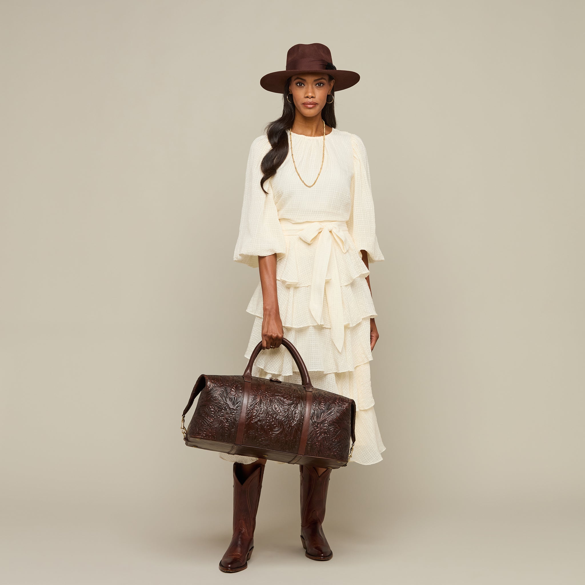 Hand-Tooled Duffle :: Brown