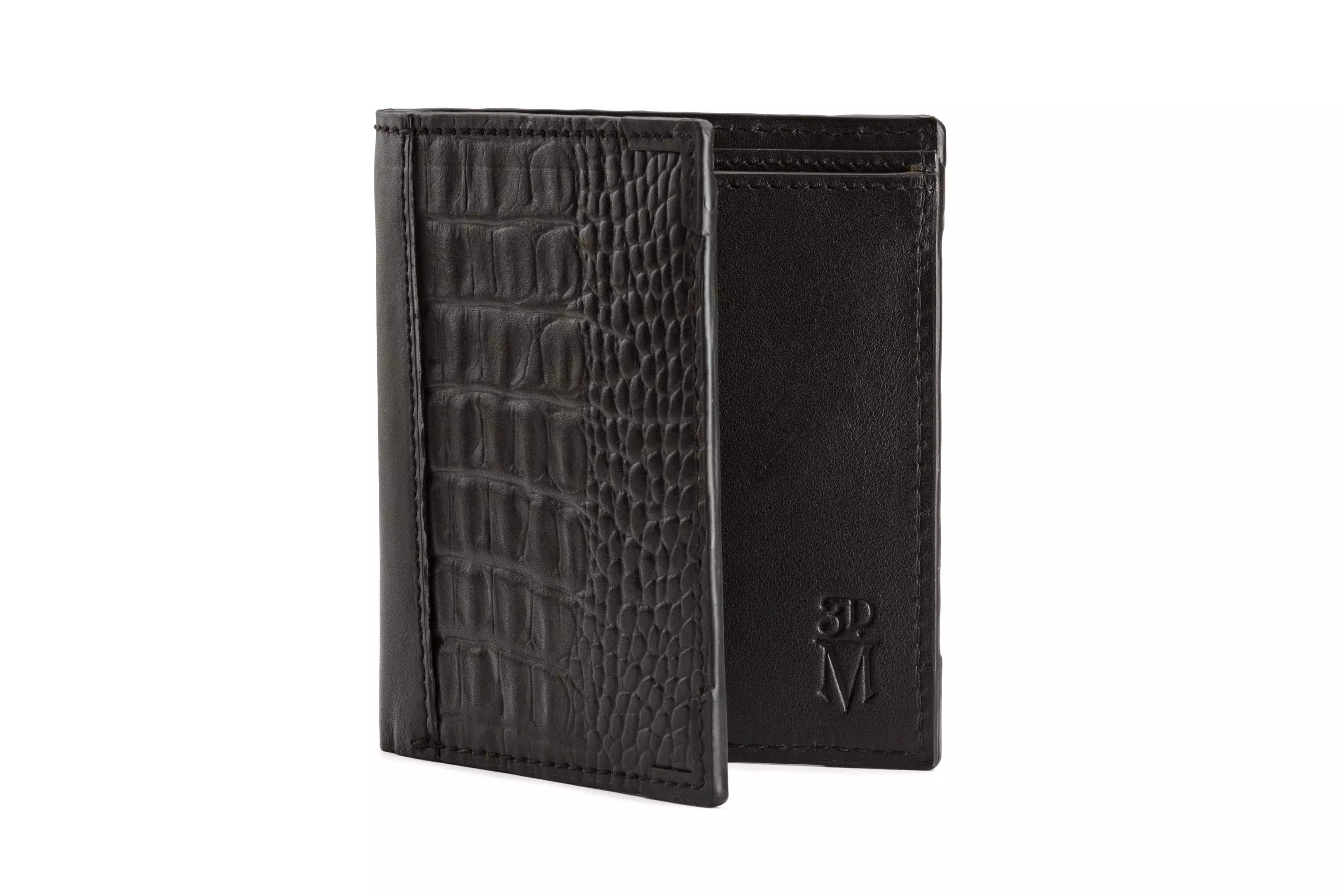 Hip Fold Leather Wallet - Crocodile Black