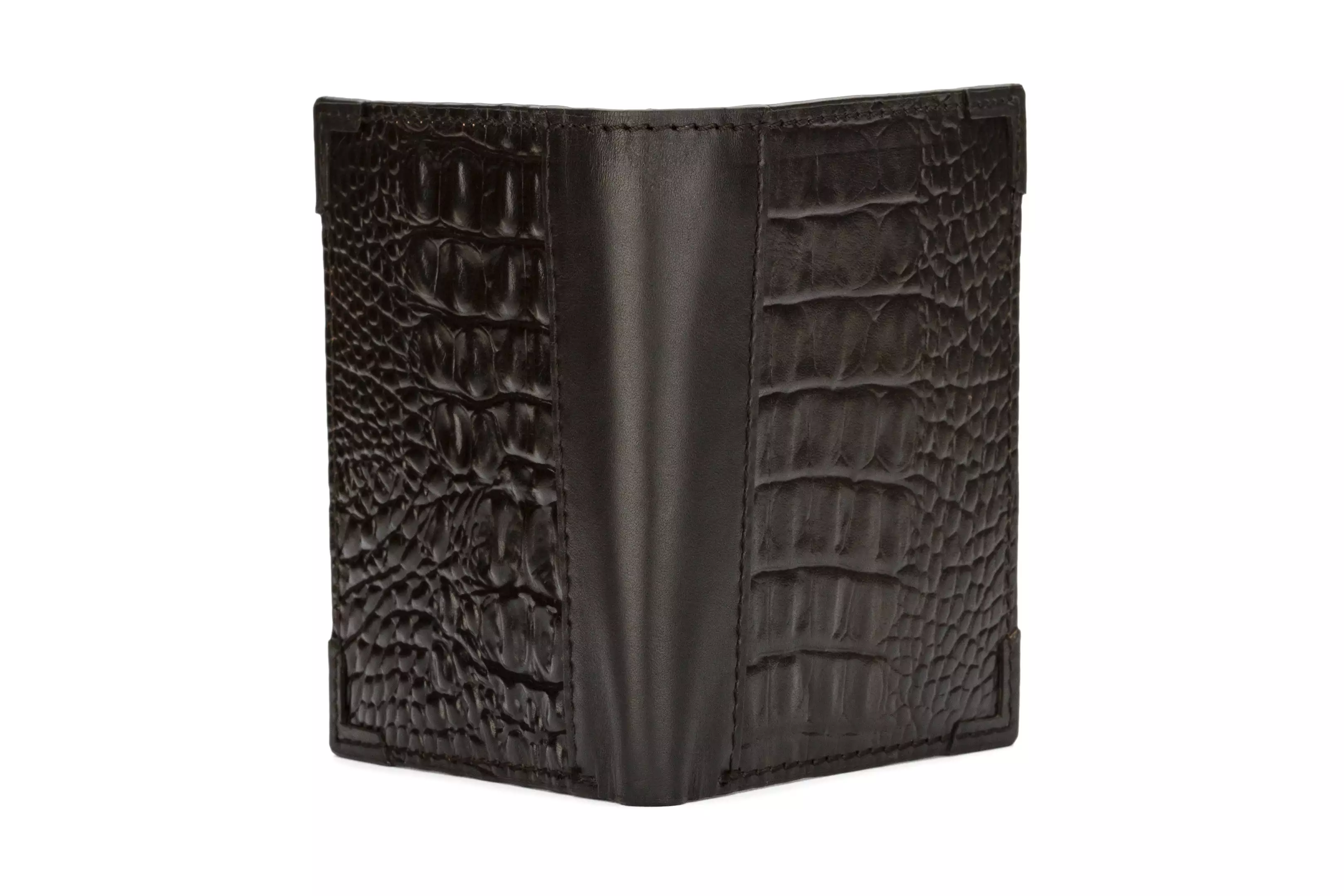 Hip Fold Leather Wallet - Crocodile Black