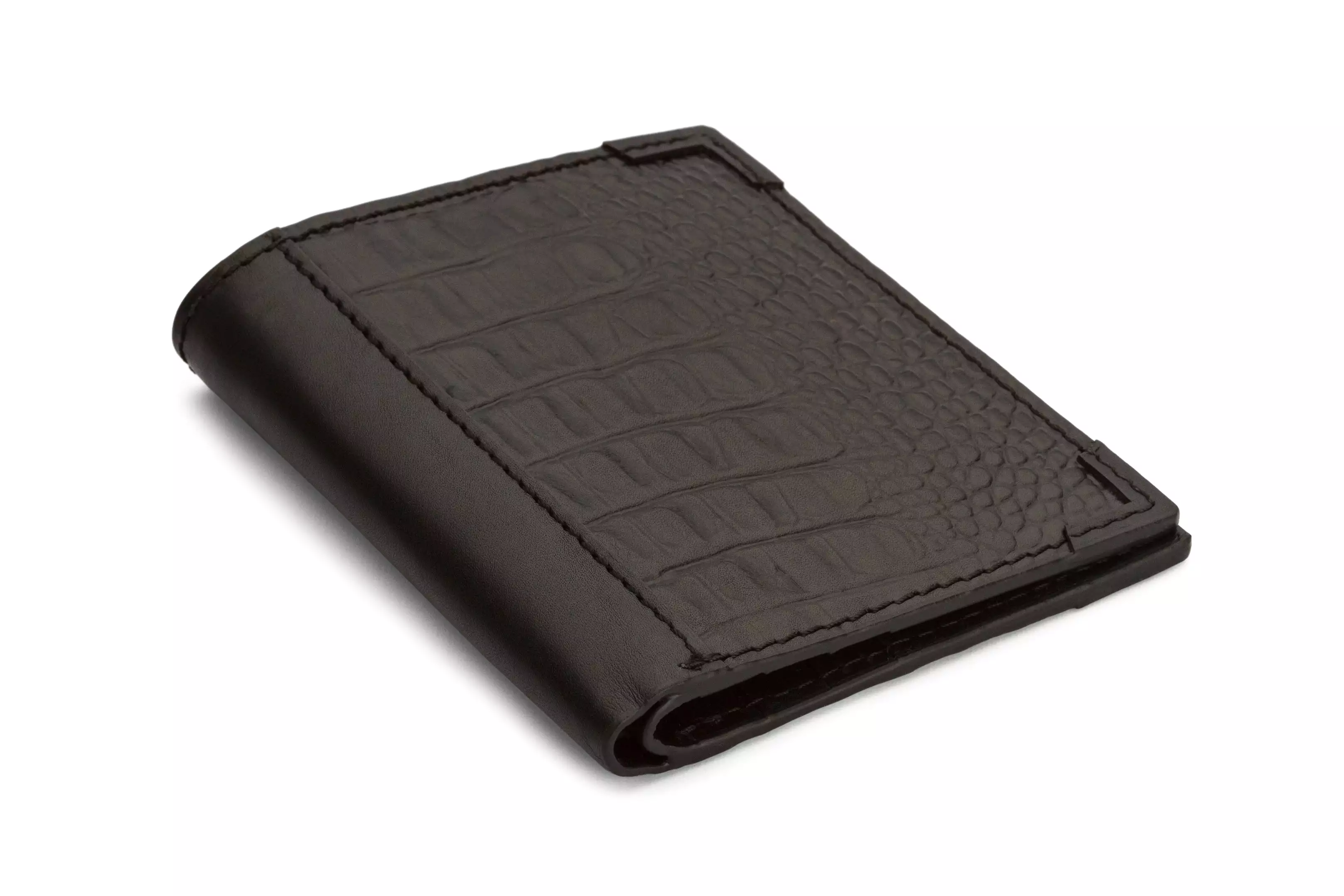 Hip Fold Leather Wallet - Crocodile Black