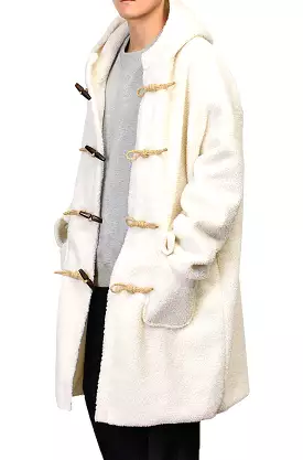 Ivory Shearling Toggle Long Coats Mens Winter Outerwear Duffle Hooded