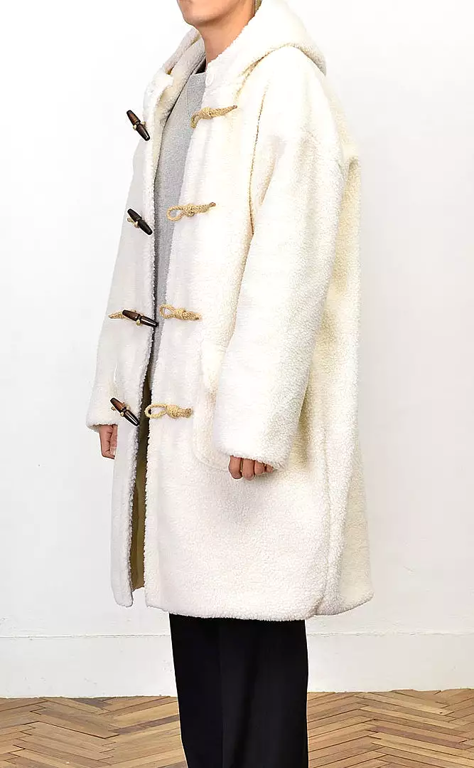 Ivory Shearling Toggle Long Coats Mens Winter Outerwear Duffle Hooded