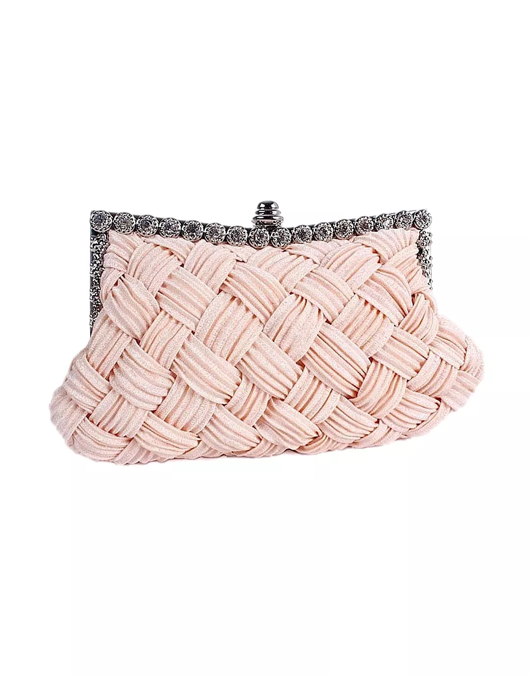 Knitted Satin Evening Clutch With Crystal Decoration