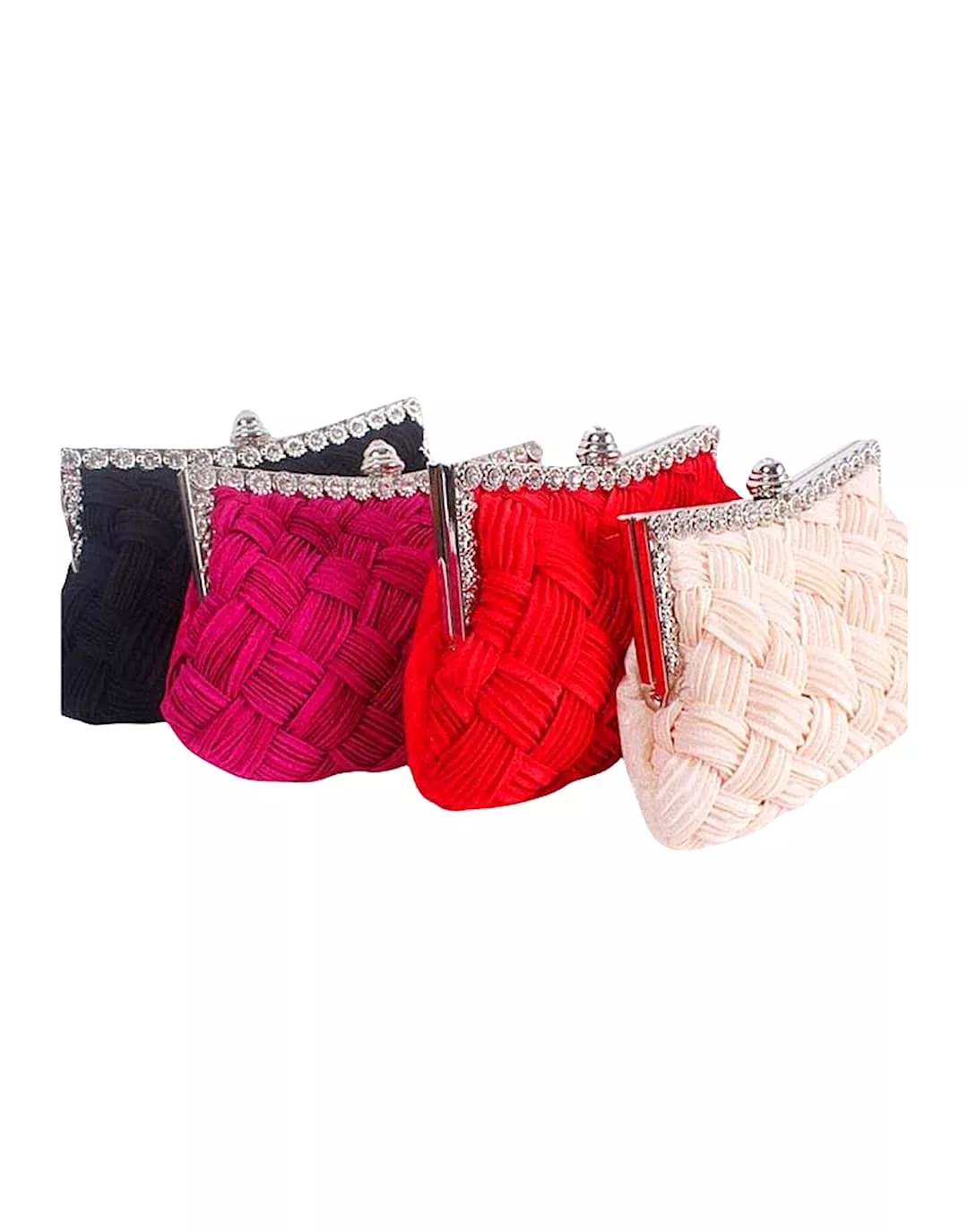 Knitted Satin Evening Clutch With Crystal Decoration