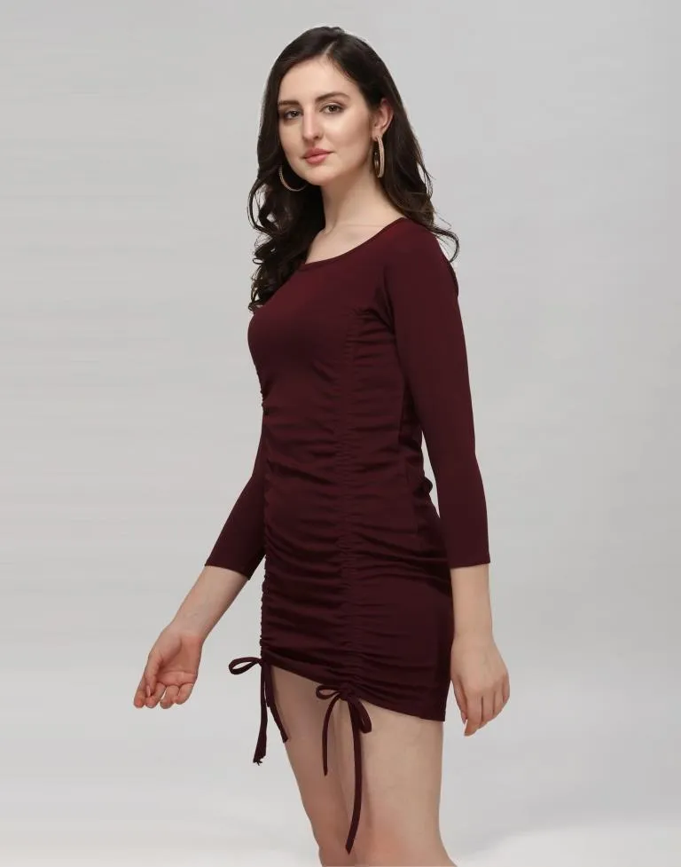 Maroon Coloured Knitted Lycra Dress