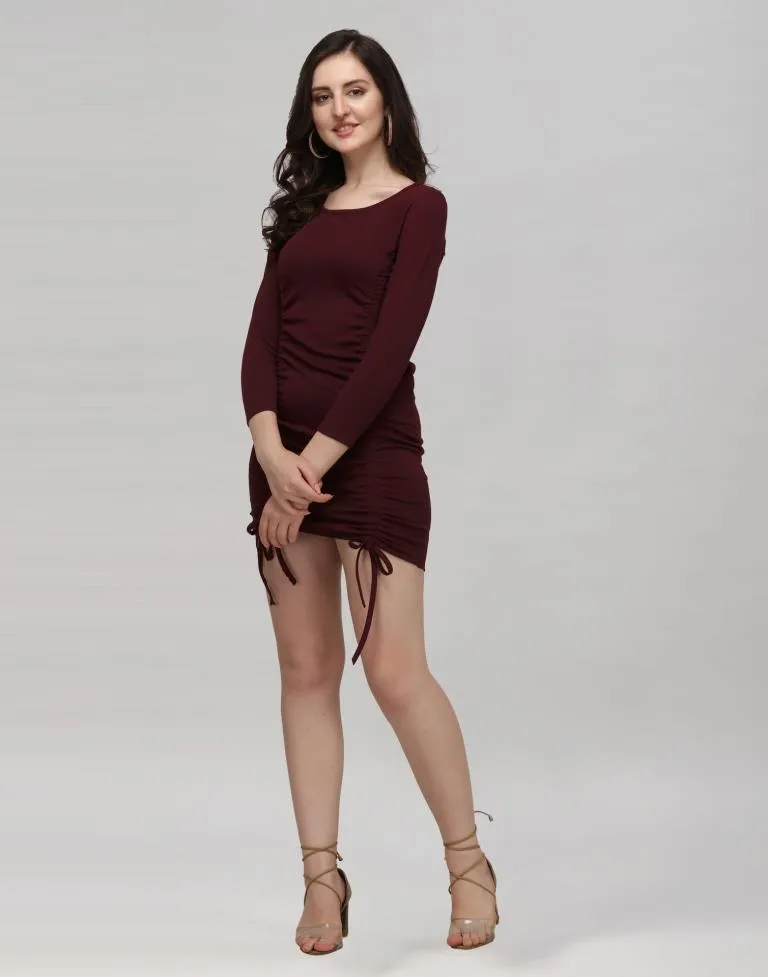 Maroon Coloured Knitted Lycra Dress