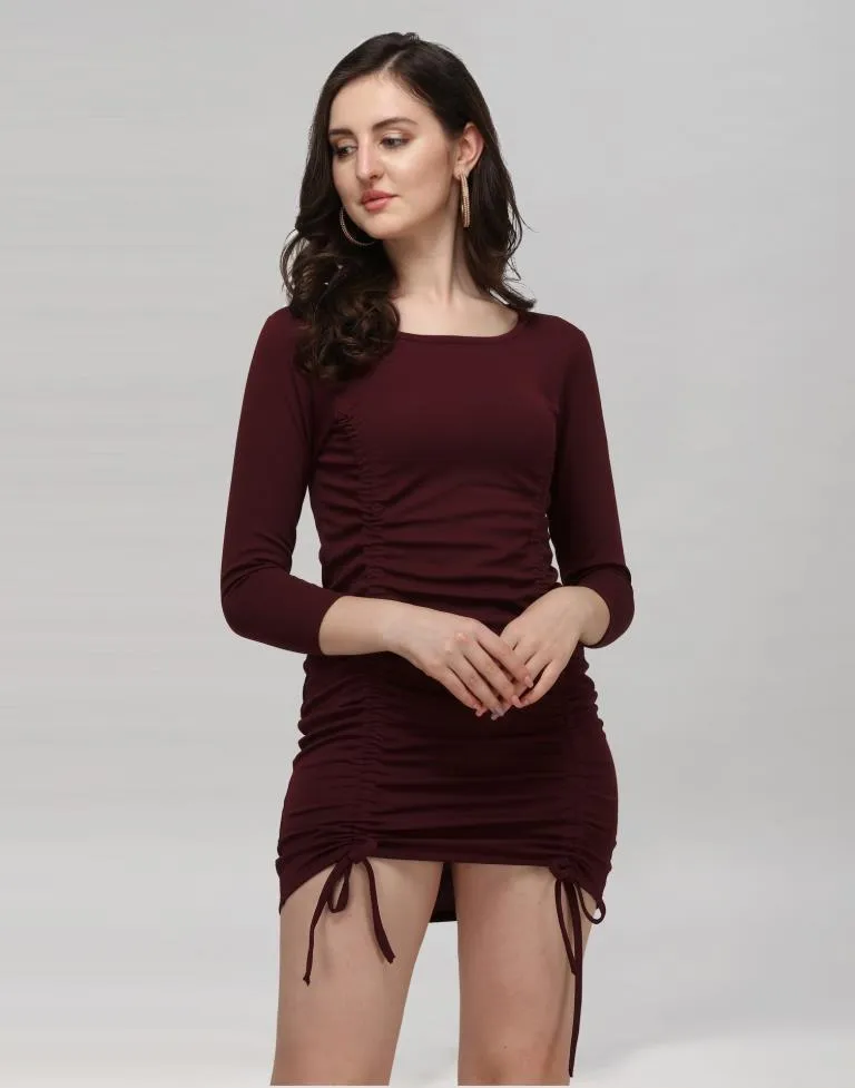 Maroon Coloured Knitted Lycra Dress