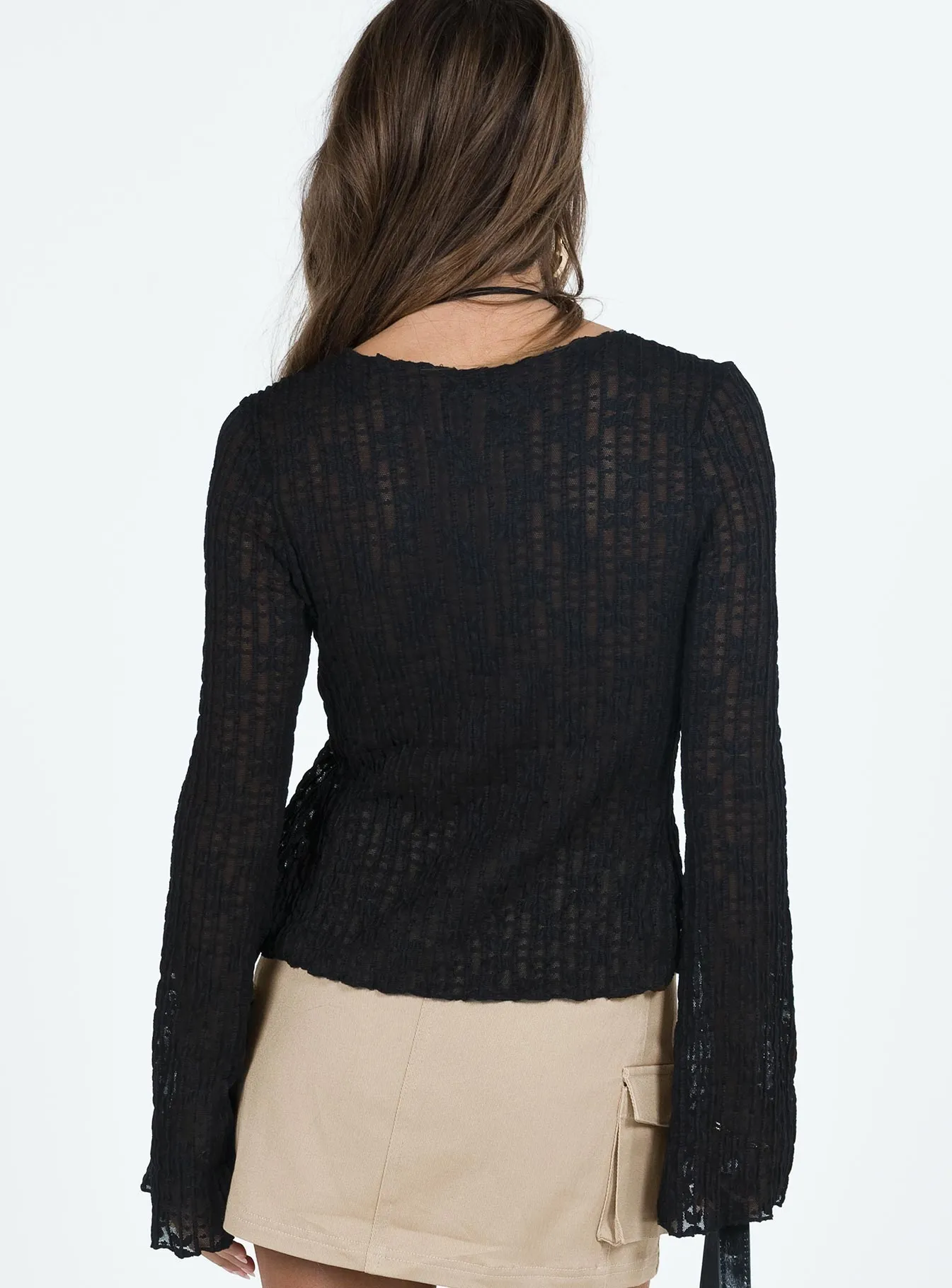 Nucci Lace Long Sleeve Top Black