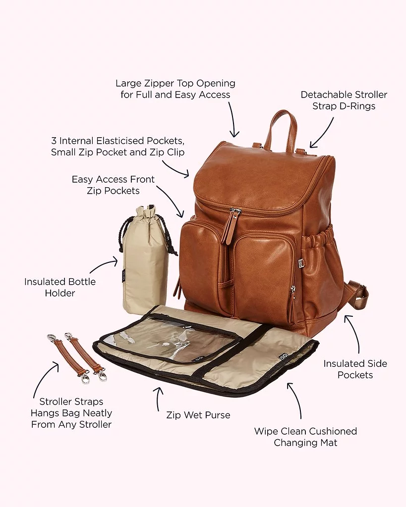 OiOi Signature Nappy Backpack - Tan Vegan Leather