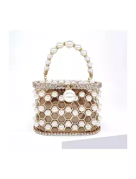 Pearled and Crystallized Cage Handle Clutch