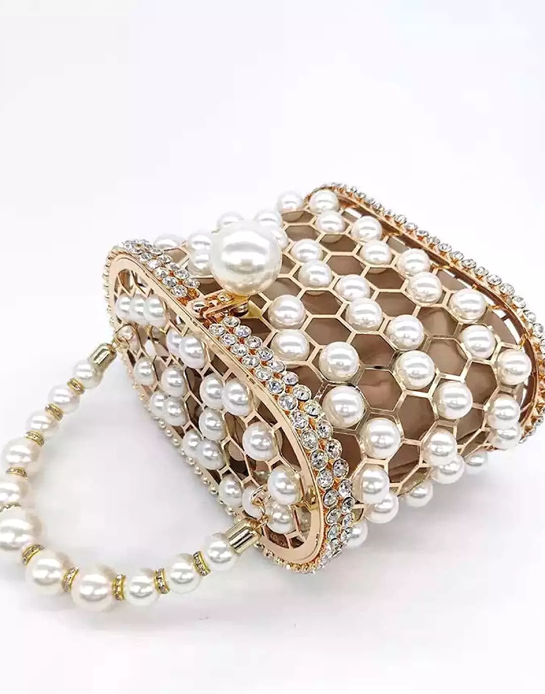 Pearled and Crystallized Cage Handle Clutch