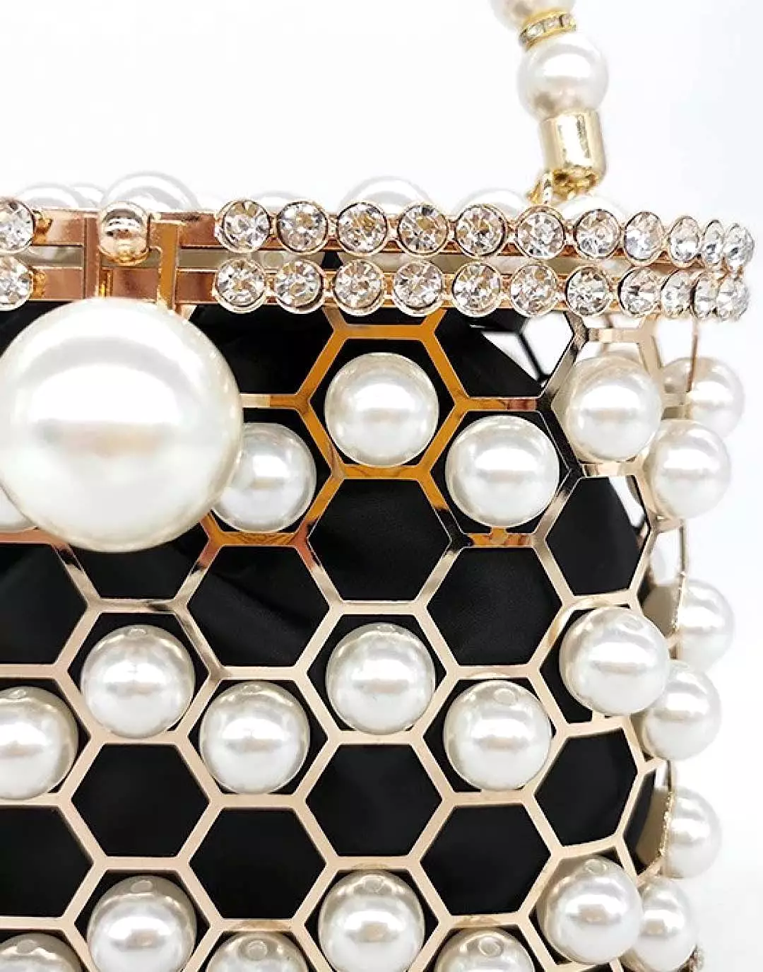 Pearled and Crystallized Cage Handle Clutch