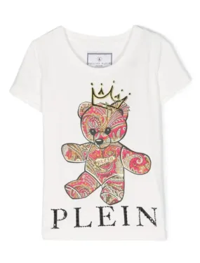 Philipp Plein T-Shirt Pink Bear Logo White