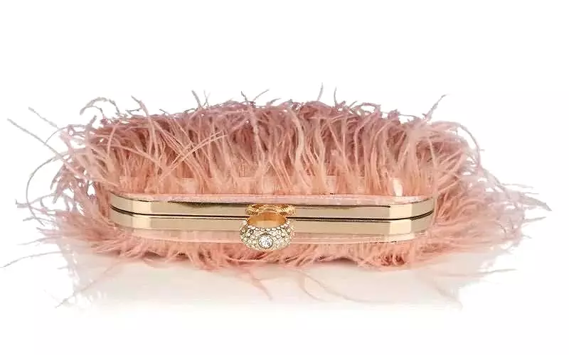 Pink Faux Feather Knuckle Ring Clutch