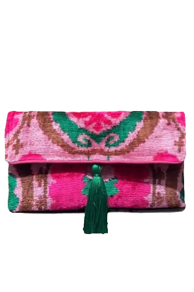 PLAYING FOR PINKS SILK VELVET IKAT CLUTCH